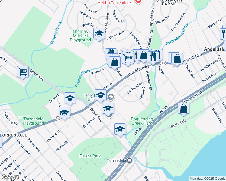 map of restaurants, bars, coffee shops, grocery stores, and more near 4004 Carteret Drive in Philadelphia