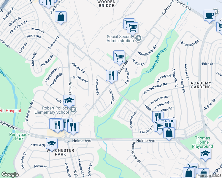 map of restaurants, bars, coffee shops, grocery stores, and more near 2801 Tremont Street in Philadelphia
