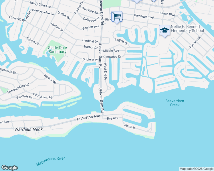 map of restaurants, bars, coffee shops, grocery stores, and more near 1667 West End Drive in Point Pleasant