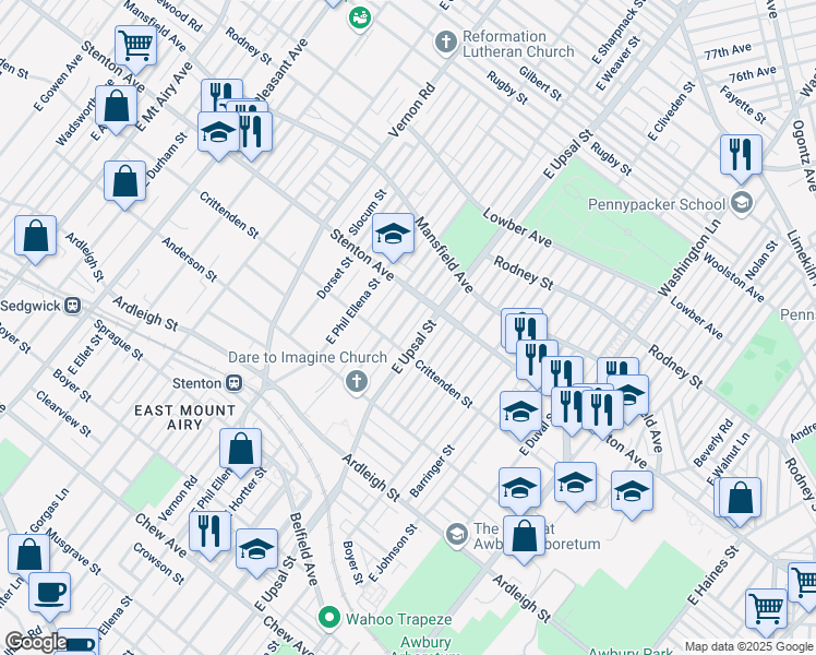 map of restaurants, bars, coffee shops, grocery stores, and more near 810 East Sharpnack Street in Philadelphia