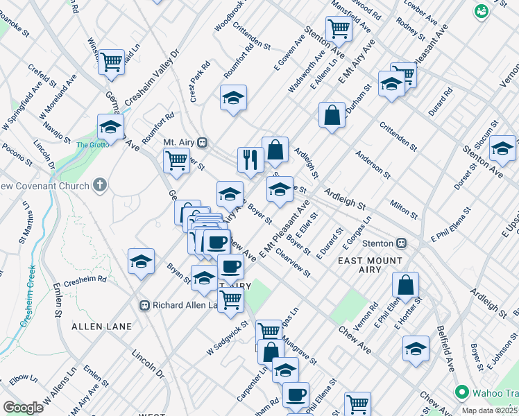 map of restaurants, bars, coffee shops, grocery stores, and more near 7137 Boyer Street in Philadelphia
