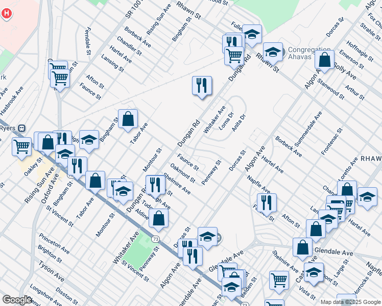 map of restaurants, bars, coffee shops, grocery stores, and more near 1340 Napfle Avenue in Philadelphia