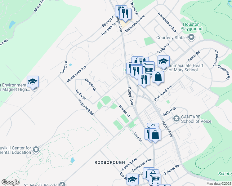 map of restaurants, bars, coffee shops, grocery stores, and more near 8506 Pembrook Road in Philadelphia