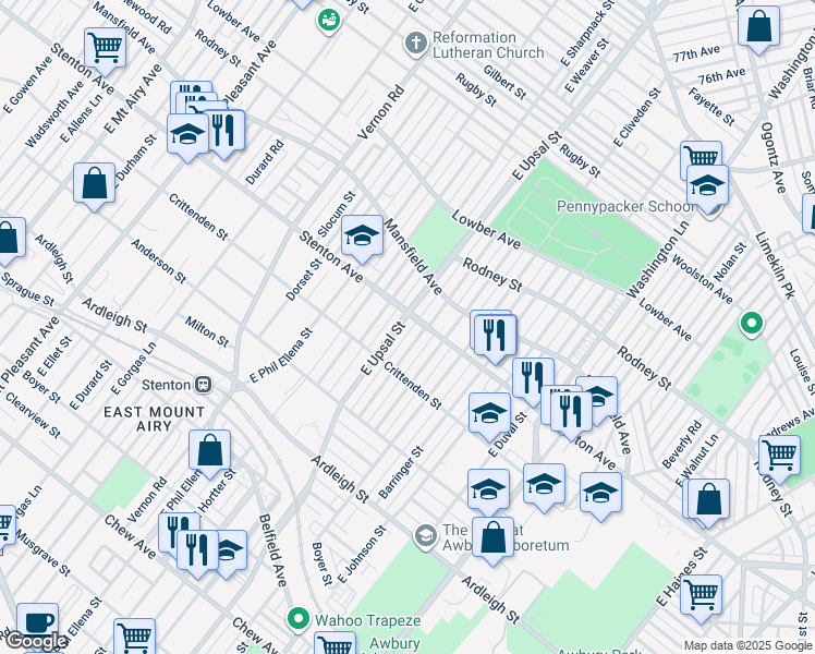 map of restaurants, bars, coffee shops, grocery stores, and more near 828 East Upsal Street in Philadelphia