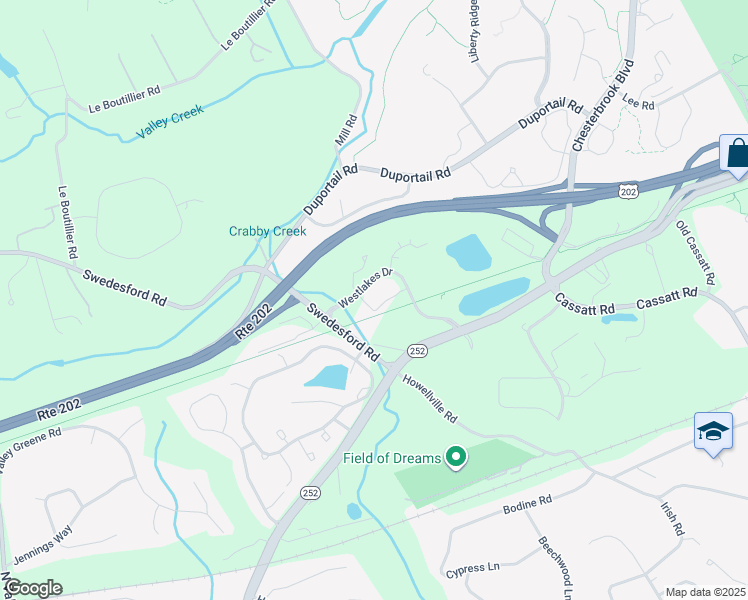 map of restaurants, bars, coffee shops, grocery stores, and more near 1050 Westlakes Drive in Berwyn