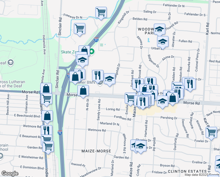 map of restaurants, bars, coffee shops, grocery stores, and more near 1070 Morse Road in Columbus