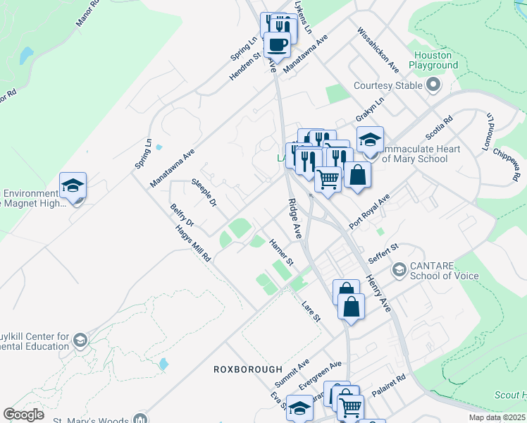 map of restaurants, bars, coffee shops, grocery stores, and more near 8506 Pembrook Road in Philadelphia