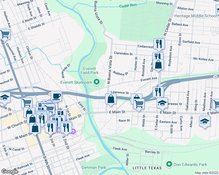 map of restaurants, bars, coffee shops, grocery stores, and more near 88 North Buena Vista Street in Newark
