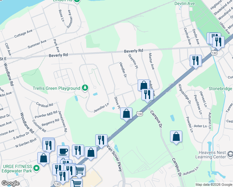 map of restaurants, bars, coffee shops, grocery stores, and more near 4 Senator Lane in Burlington