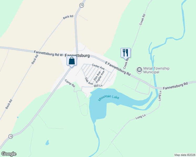 map of restaurants, bars, coffee shops, grocery stores, and more near 10927 Poplar Avenue in Fannettsburg