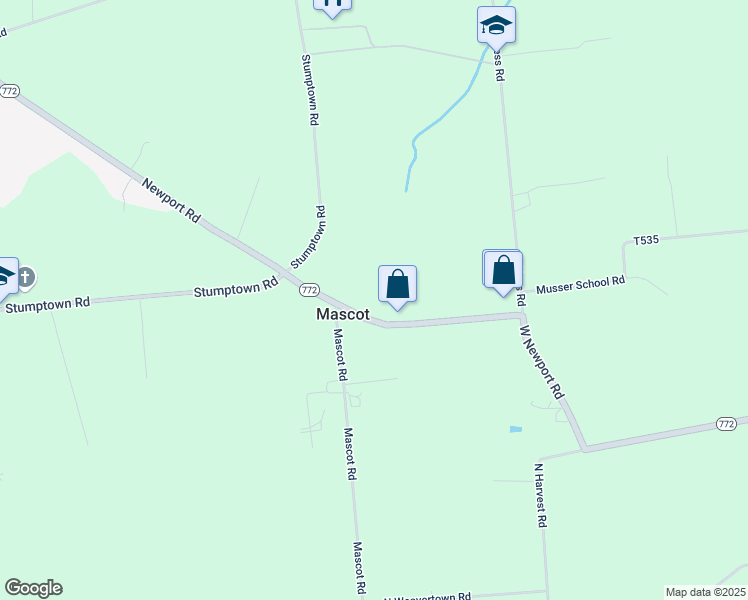 map of restaurants, bars, coffee shops, grocery stores, and more near 3015 Newport Road in Ronks