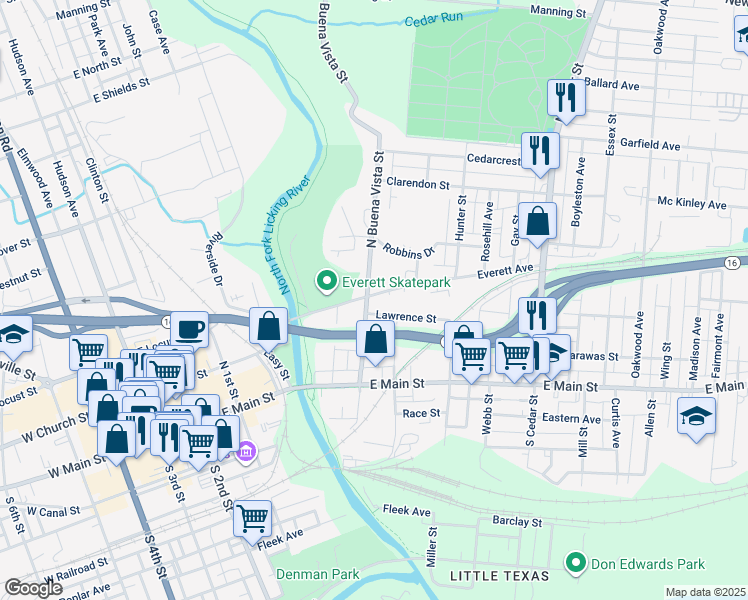 map of restaurants, bars, coffee shops, grocery stores, and more near 84 North Buena Vista Street in Newark