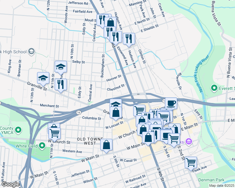 map of restaurants, bars, coffee shops, grocery stores, and more near 84 High St in Newark