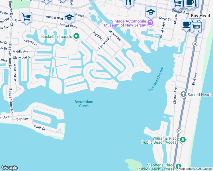 map of restaurants, bars, coffee shops, grocery stores, and more near 1716 Bay Isle Drive in Point Pleasant