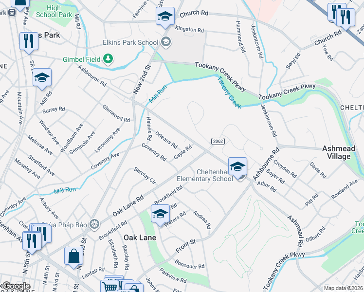 map of restaurants, bars, coffee shops, grocery stores, and more near 1100 Gayle Road in Montgomery County