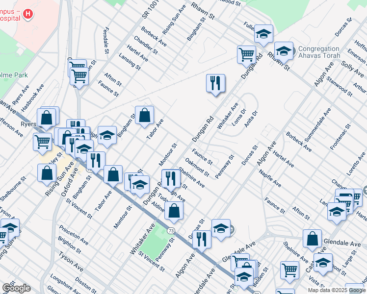 map of restaurants, bars, coffee shops, grocery stores, and more near 1314 Faunce Street in Philadelphia