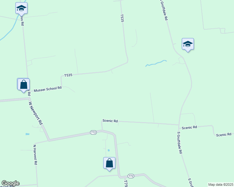 map of restaurants, bars, coffee shops, grocery stores, and more near 897 Musser School Road in Gordonville