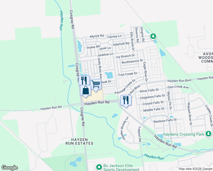 map of restaurants, bars, coffee shops, grocery stores, and more near 5911 Winberry Creek Drive in Dublin