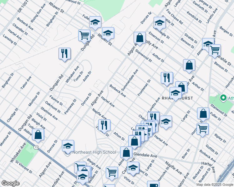 map of restaurants, bars, coffee shops, grocery stores, and more near 7830 Summerdale Avenue in Philadelphia