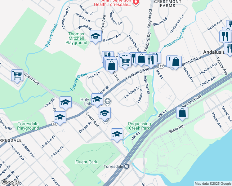 map of restaurants, bars, coffee shops, grocery stores, and more near 9830 Garvey Drive in Philadelphia