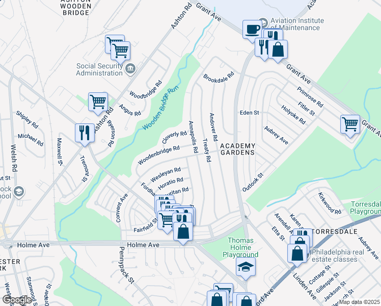 map of restaurants, bars, coffee shops, grocery stores, and more near 9244 Convent Avenue in Philadelphia