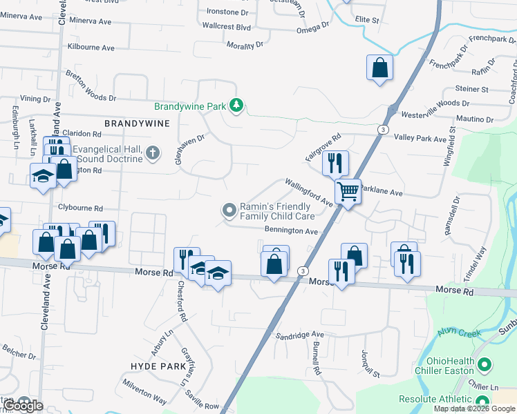 map of restaurants, bars, coffee shops, grocery stores, and more near 2987 Glenshaw Avenue in Columbus