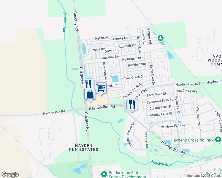 map of restaurants, bars, coffee shops, grocery stores, and more near 5911 Winberry Creek Drive in Dublin