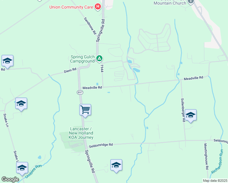 map of restaurants, bars, coffee shops, grocery stores, and more near 5414 Meadville Road in New Holland