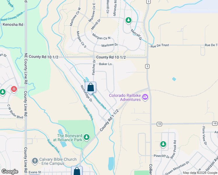 map of restaurants, bars, coffee shops, grocery stores, and more near 1223 Northview Drive in Erie