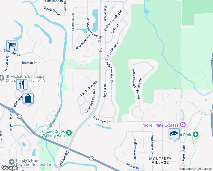 map of restaurants, bars, coffee shops, grocery stores, and more near 18880 Big Circle Drive in Noblesville