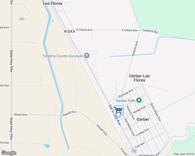 map of restaurants, bars, coffee shops, grocery stores, and more near 9286 San Benito Avenue in Gerber