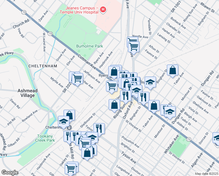 map of restaurants, bars, coffee shops, grocery stores, and more near 800 Cottman Avenue in Philadelphia