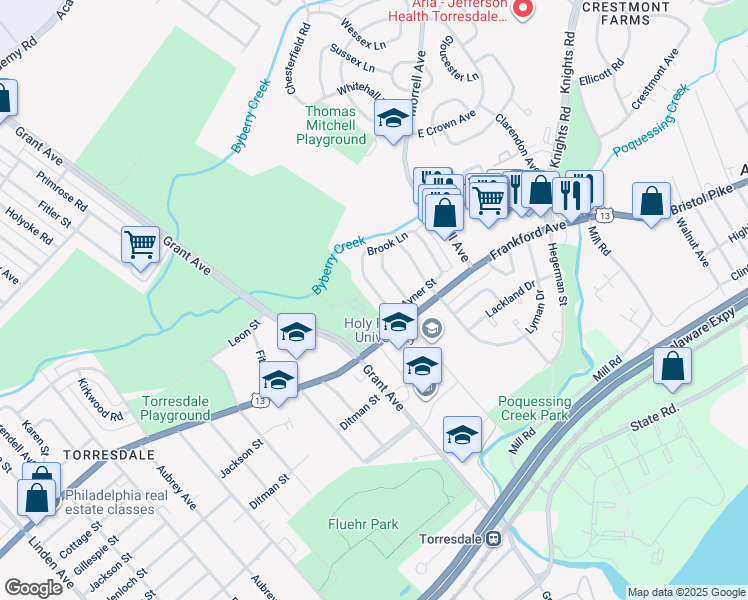 map of restaurants, bars, coffee shops, grocery stores, and more near 3962 Stevenson Street in Philadelphia