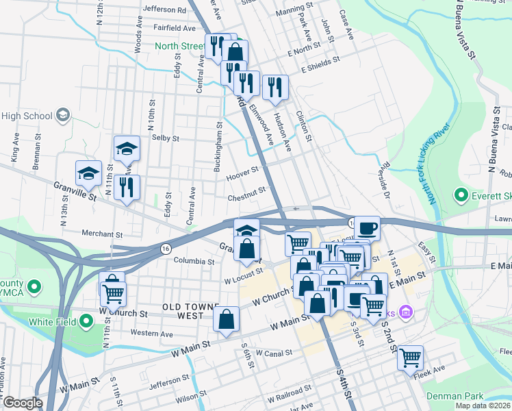 map of restaurants, bars, coffee shops, grocery stores, and more near 84 High Street in Newark