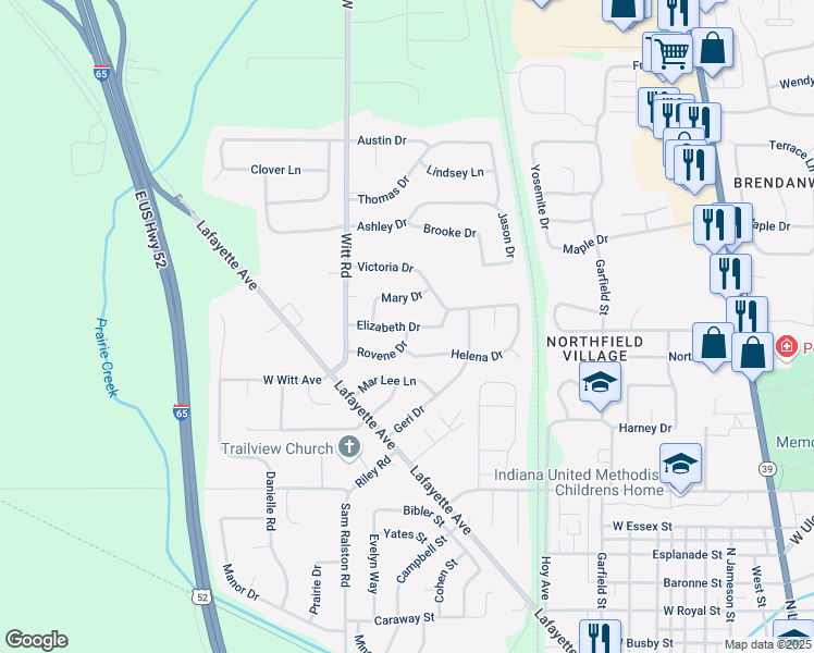 map of restaurants, bars, coffee shops, grocery stores, and more near 1702 Rovene Drive in Lebanon