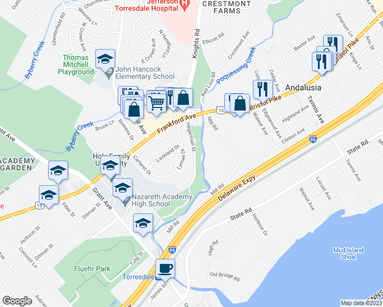 map of restaurants, bars, coffee shops, grocery stores, and more near 9976 Hegerman Street in Philadelphia