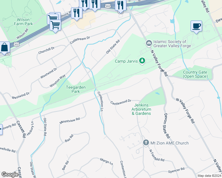map of restaurants, bars, coffee shops, grocery stores, and more near 343 Devonshire Road in Devon