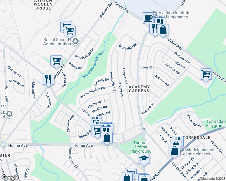 map of restaurants, bars, coffee shops, grocery stores, and more near 9244 Convent Avenue in Philadelphia