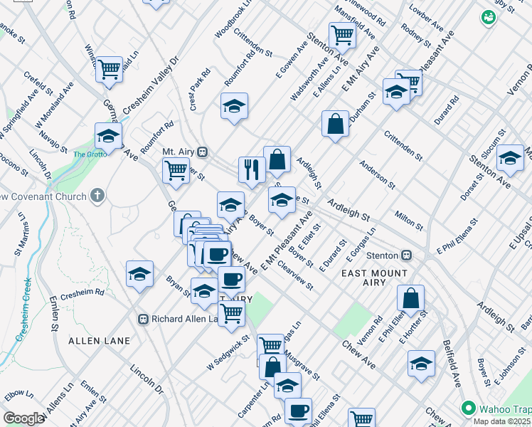 map of restaurants, bars, coffee shops, grocery stores, and more near 245 Sydney Street in Philadelphia