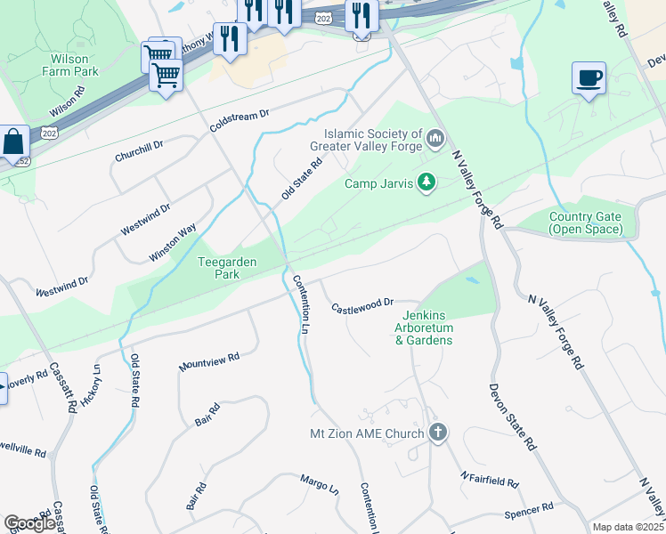 map of restaurants, bars, coffee shops, grocery stores, and more near 343 Devonshire Road in Devon