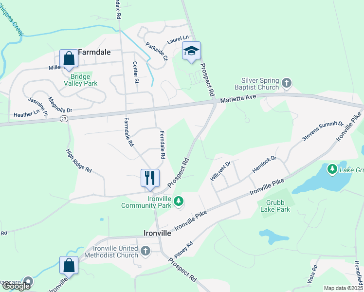 map of restaurants, bars, coffee shops, grocery stores, and more near 741 Prospect Road in Columbia