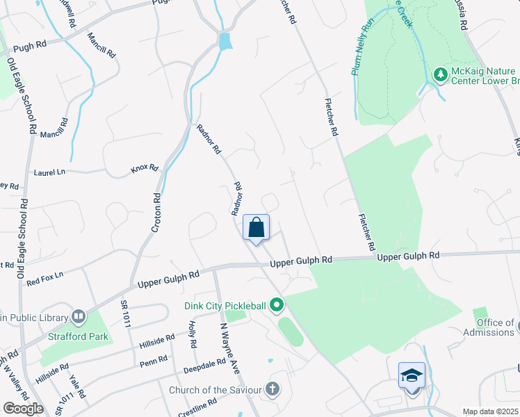 map of restaurants, bars, coffee shops, grocery stores, and more near 1130 Brian's Way in Wayne