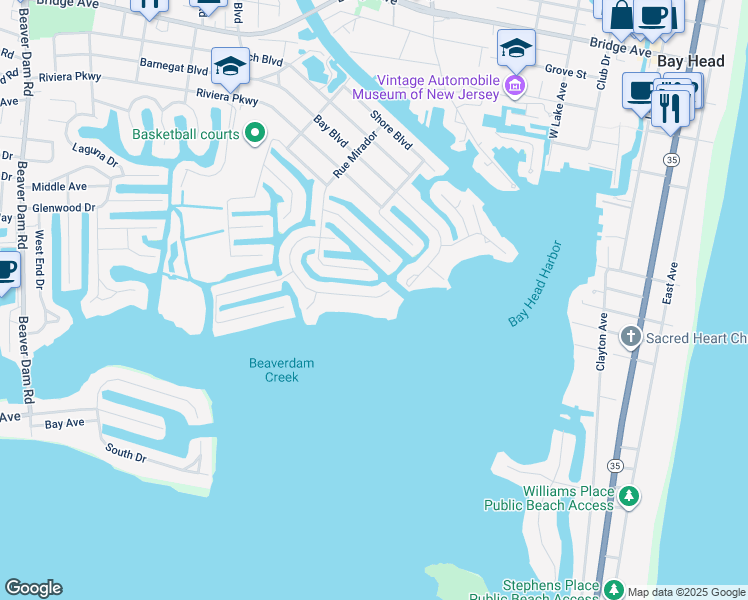 map of restaurants, bars, coffee shops, grocery stores, and more near 1716 Bay Isle Drive in Point Pleasant