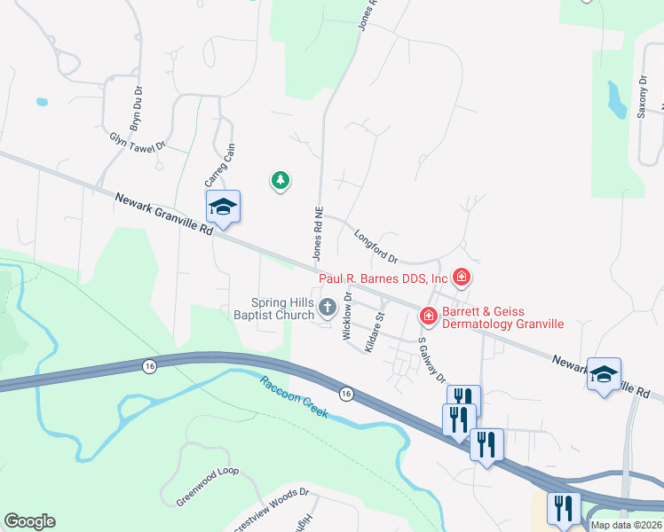 map of restaurants, bars, coffee shops, grocery stores, and more near 1953 Newark Granville Road in Granville