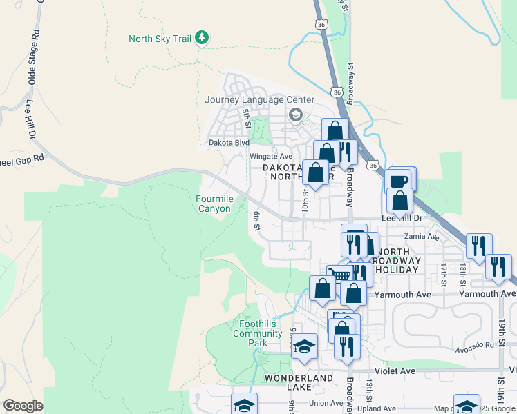 map of restaurants, bars, coffee shops, grocery stores, and more near 4810 6th Street in Boulder