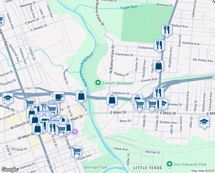 map of restaurants, bars, coffee shops, grocery stores, and more near 84 North Buena Vista Street in Newark