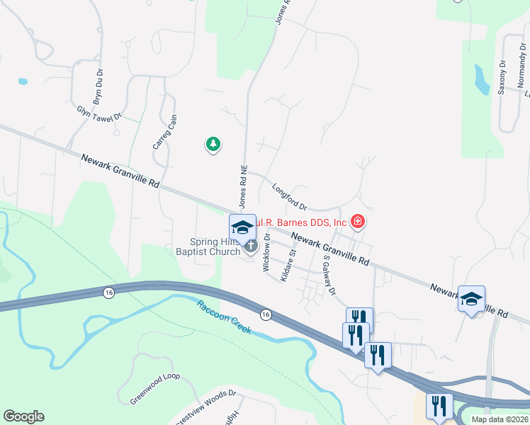 map of restaurants, bars, coffee shops, grocery stores, and more near 1953 Newark Granville Road in Granville