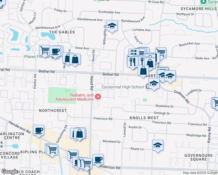 map of restaurants, bars, coffee shops, grocery stores, and more near 5096 Sansom Court in Columbus