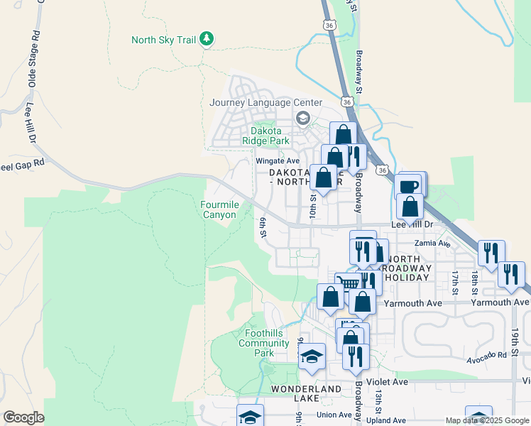 map of restaurants, bars, coffee shops, grocery stores, and more near 4835 6th Street in Boulder
