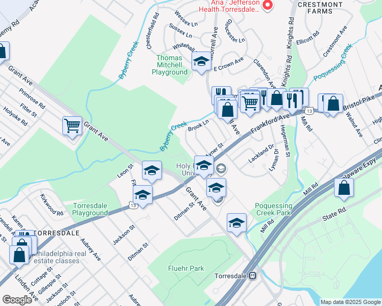 map of restaurants, bars, coffee shops, grocery stores, and more near 3962 Stevenson Street in Philadelphia